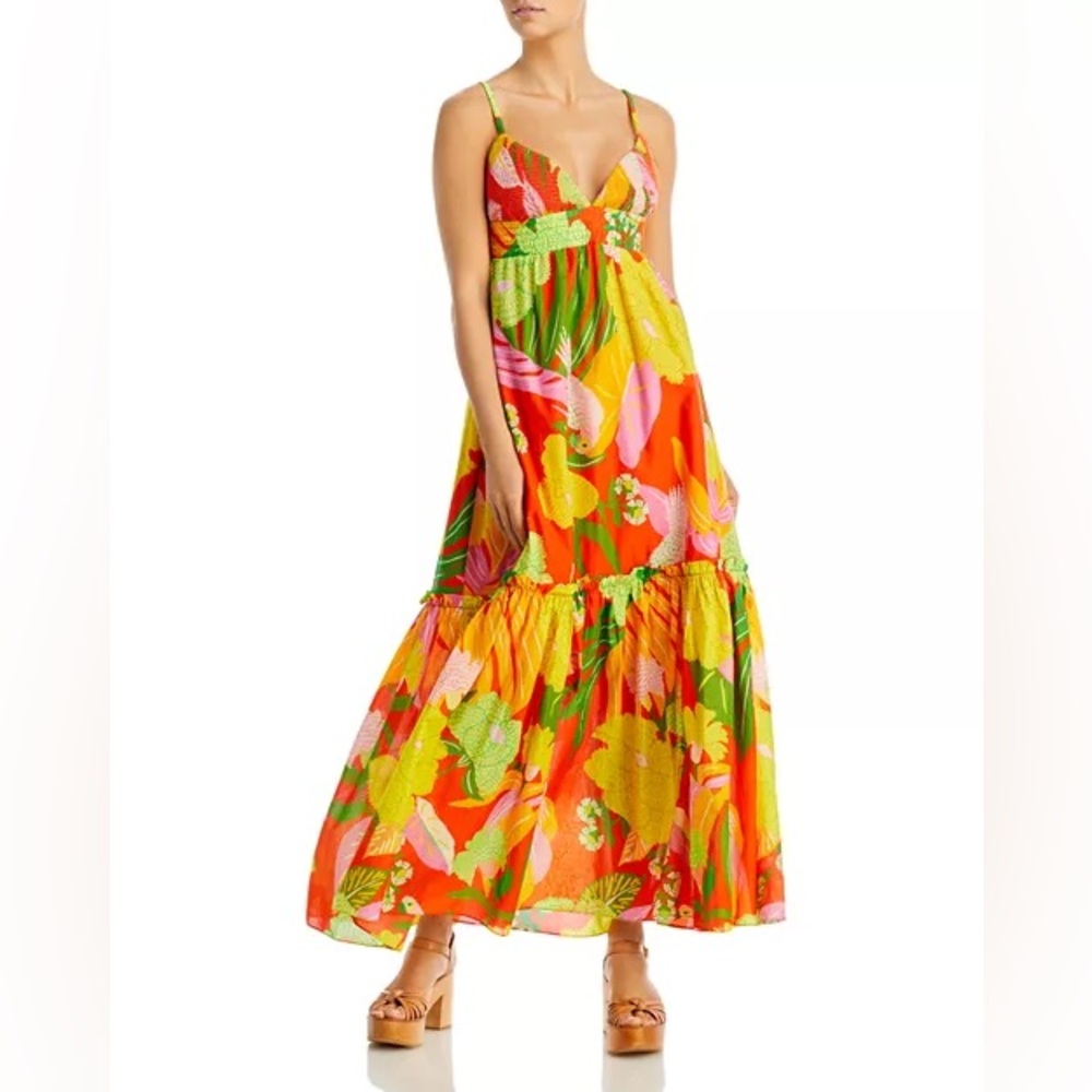 FARM Rio Neon Floral Tiered Cotton Maxi Dress in size XL! Great condition.